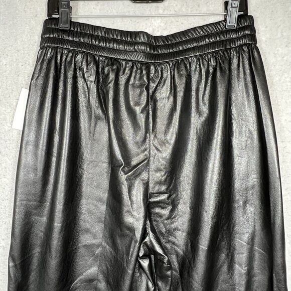 Good American Women’s 4 Wide Leg Faux Leather Pants Black Shiny Drawstring NWT - Picture 9 of 13